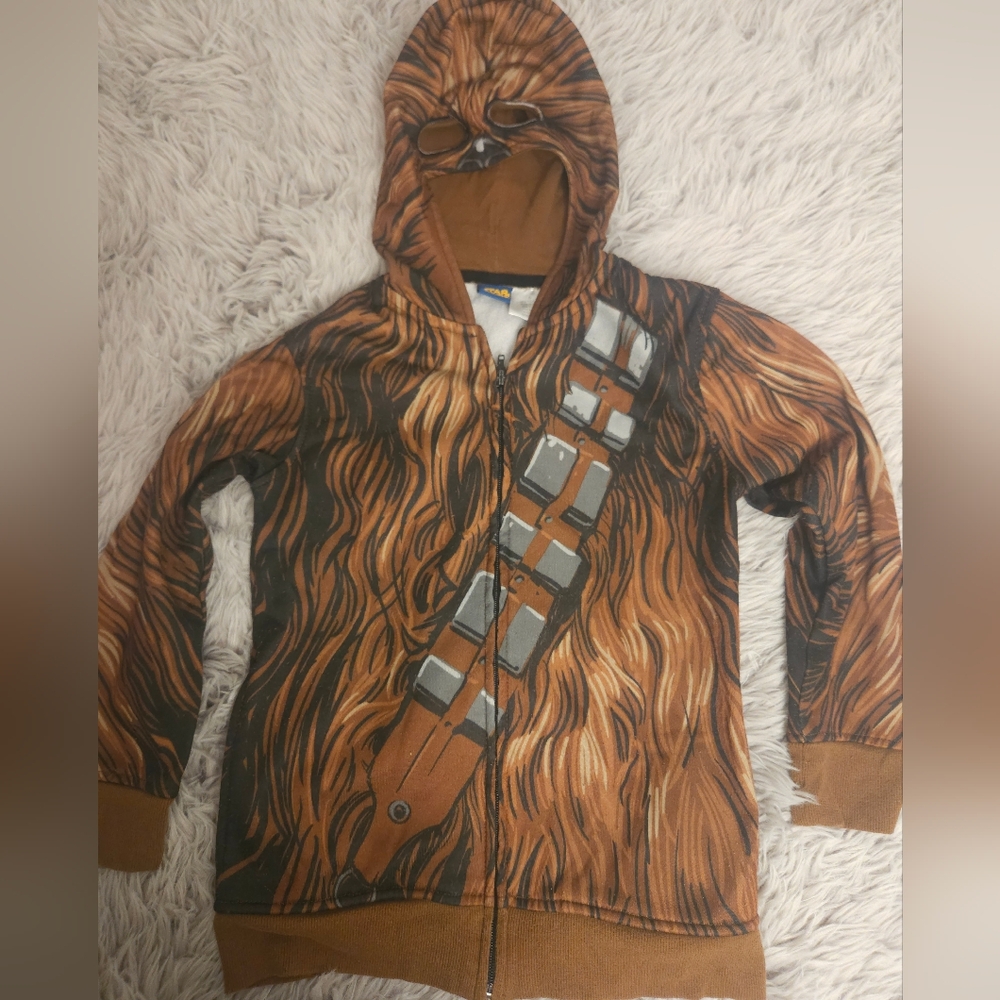 Star Wars Chewbacca Fleece Hoodie – Size Small – Brown Graphic Zip-Up